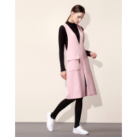 Moonbasa/梦芭莎 时尚优雅深V领开叉贴袋无袖连衣裙