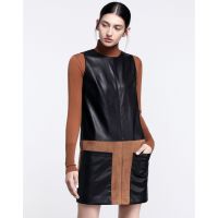 Moonbasa/梦芭莎 欧美休闲女装宽松皮革圆领无袖连衣裙