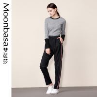 Moonbasa/梦芭莎 时尚运动感撞色织带小脚休闲西装长裤