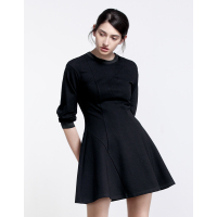 Moonbasa/梦芭莎 欧美时尚拼定制罗纹修身曲线分割经典A浪九分袖连衣裙