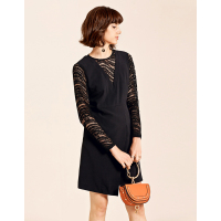 Moonbasa/梦芭莎 优雅时尚假两件式蕾丝不对称下摆长袖连衣裙