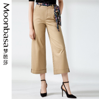 Moonbasa/梦芭莎 时尚印花丝巾腰带撞色百搭八分长阔腿裤