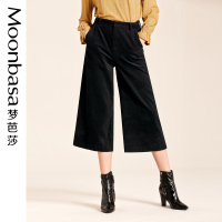 Moonbasa/梦芭莎 欧美简约风时尚灯芯绒金属钉装饰直筒阔腿八分裤