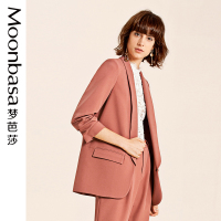 Moonbasa/梦芭莎 简约风时尚帅气宽松直身款抽褶袖口七分袖西装外套