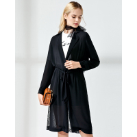 Moonbasa/梦芭莎 时尚创意拼接蕾丝中长开衫外套