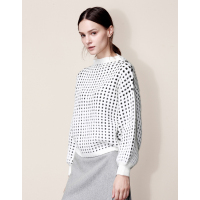 Moonbasa/梦芭莎 时尚优雅大气宽松型落肩小灯笼袖撞色格纹两面穿套头毛衣