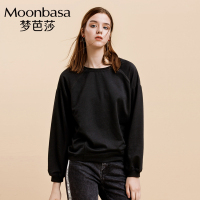 Moonbasa/梦芭莎 时尚休闲圆领套头后背地图绣印花插肩袖抽碎摺长袖卫衣