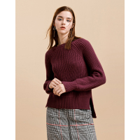 Moonbasa/梦芭莎 时尚休闲小高领前短后长插肩灯笼袖粗针毛衫