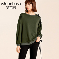 Moonbasa/梦芭莎 时尚休闲肩部气眼穿孔绑带宽松套头长袖休闲卫衣