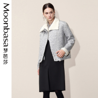 Moonbasa/梦芭莎 休闲时尚针织立绒撞色复合机车式落肩宽松外套