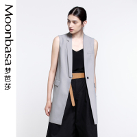 Moonbasa/梦芭莎 职业优雅不对称领型格纹包条装饰H型背心马甲外套