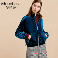 Moonbasa/梦芭莎 休闲高领口袋拉链落肩袖铺棉丝绒夹克