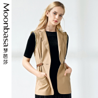 Moonbasa/梦芭莎 时尚无袖流苏边创意撞色皮带直身马甲