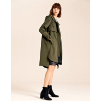 Moonbasa/梦芭莎 时尚休闲带帽开襟前短后长腰部抽绳中长款长袖外套