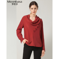 Moonbasa/梦芭莎 浪漫优雅宽松款波浪绣花垂领长袖套头小衫