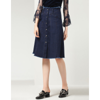 Moonbasa/梦芭莎 时尚优雅百搭A型纽扣装饰洗水蓝牛仔半裙