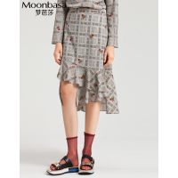 Moonbasa/梦芭莎 时尚不规则下摆格纹碎花短裙