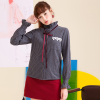 日韩时尚复古立领口袋花边设计衬衣