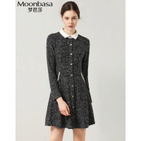 Moonbasa/梦芭莎 色织提花开襟式收腰A摆撞色针织两穿连衣裙（可作外套）