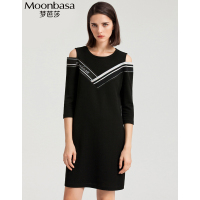 Moonbasa/梦芭莎 休闲时尚露肩直身型七分袖连衣裙