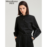 Moonbasa/梦芭莎 休闲时尚立领撞色线长灯笼袖衬衣