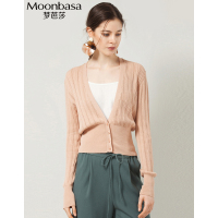 Moonbasa/梦芭莎 优雅百搭合体型半透挑孔网眼织法长袖短款开襟毛衣外套
