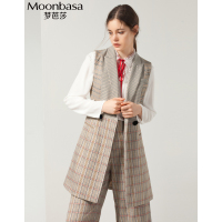 Moonbasa/梦芭莎 精裁格纹拼接优雅收腰A摆连衣裙式中长款马甲