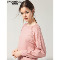Moonbasa/梦芭莎 简约大方宽松款拼接镂空蕾丝花边圆领长袖卫衣