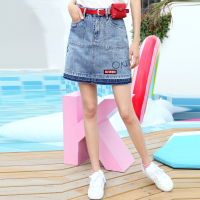 日韩时尚新颖百搭方袋趣味贴图印花牛仔半裙