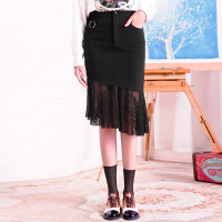 日韩时尚拼接迷人蕾丝金属圈圈装饰百搭半裙