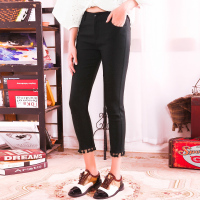 日韩时尚简约潮流流苏装饰直身显瘦百搭九分裤