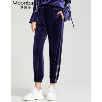 Moonbasa/梦芭莎 时尚撞色线迹休闲丝绒长裤
