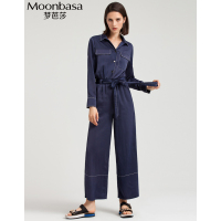 Moonbasa/梦芭莎 时尚收腰撞色线绑腰带阔腿连体裤