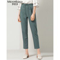 Moonbasa/梦芭莎 时尚宽松型橡筋腰头绑绳装饰九分萝卜裤