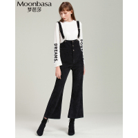 Moonbasa/梦芭莎 复古灯芯绒微喇叭阔腿背带裤