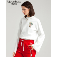 Moonbasa/梦芭莎 领口镂空小A袖印花短款卫衣