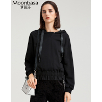 Moonbasa/梦芭莎 下摆拼接衬衣料连帽卫衣