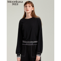 Moonbasa/梦芭莎 时尚针织字母螺纹口灯笼长袖套头衫