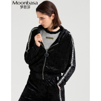 Moonbasa/梦芭莎 镶银丝字母织带拉链连帽短款钻石绒外套