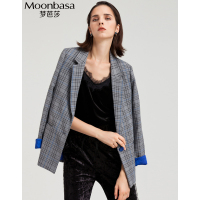 Moonbasa/梦芭莎 休闲女装合体复古格纹袖口撞色一粒扣西装