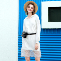 日韩时尚连帽落肩拼接迷人蕾丝连衣裙