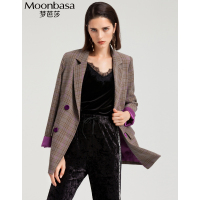 Moonbasa/梦芭莎 双排扣复古格纹袖口撞色西装外套