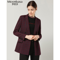 Moonbasa/梦芭莎 男友风帅气直身型格子双排扣西装外套
