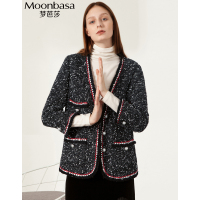 Moonbasa/梦芭莎 优雅撞色花边珍珠扣品质花纱呢外套