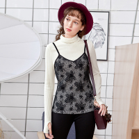 日韩时尚迷人假两件吊带拼蕾丝立领保暖小衫