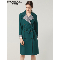 Moonbasa/梦芭莎 优雅时尚宽松型撞黑白格领长款外套（配本布腰带）