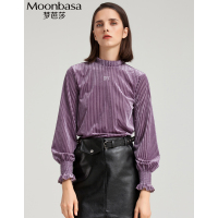Moonbasa/梦芭莎 休闲百搭坑条丝绒高领袖口打揽时尚上衣