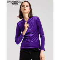 Moonbasa/梦芭莎 时尚休闲百搭丝绒字母绣花打底上衣