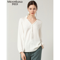 Moonbasa/梦芭莎 优雅百搭宽松H型纽扣装饰V领长袖衬衣