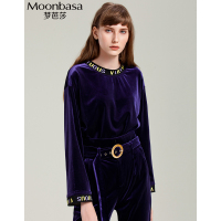 Moonbasa/梦芭莎 时尚休闲彩色字母罗纹丝绒上衣